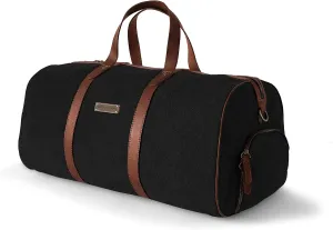 DRAKENSBERG Weekender 'Toby' - small duffle bag with shoe compartment and gym bag, suitable for carry-on luggage, ladies, men, sustainably handmade, canvas, leather, 40L, black, DR00145