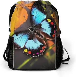 Drawstring Backpack for Beauty Animal Butterfly Gym Sports Drawstring Bag Swim String Bag with Side Pocket