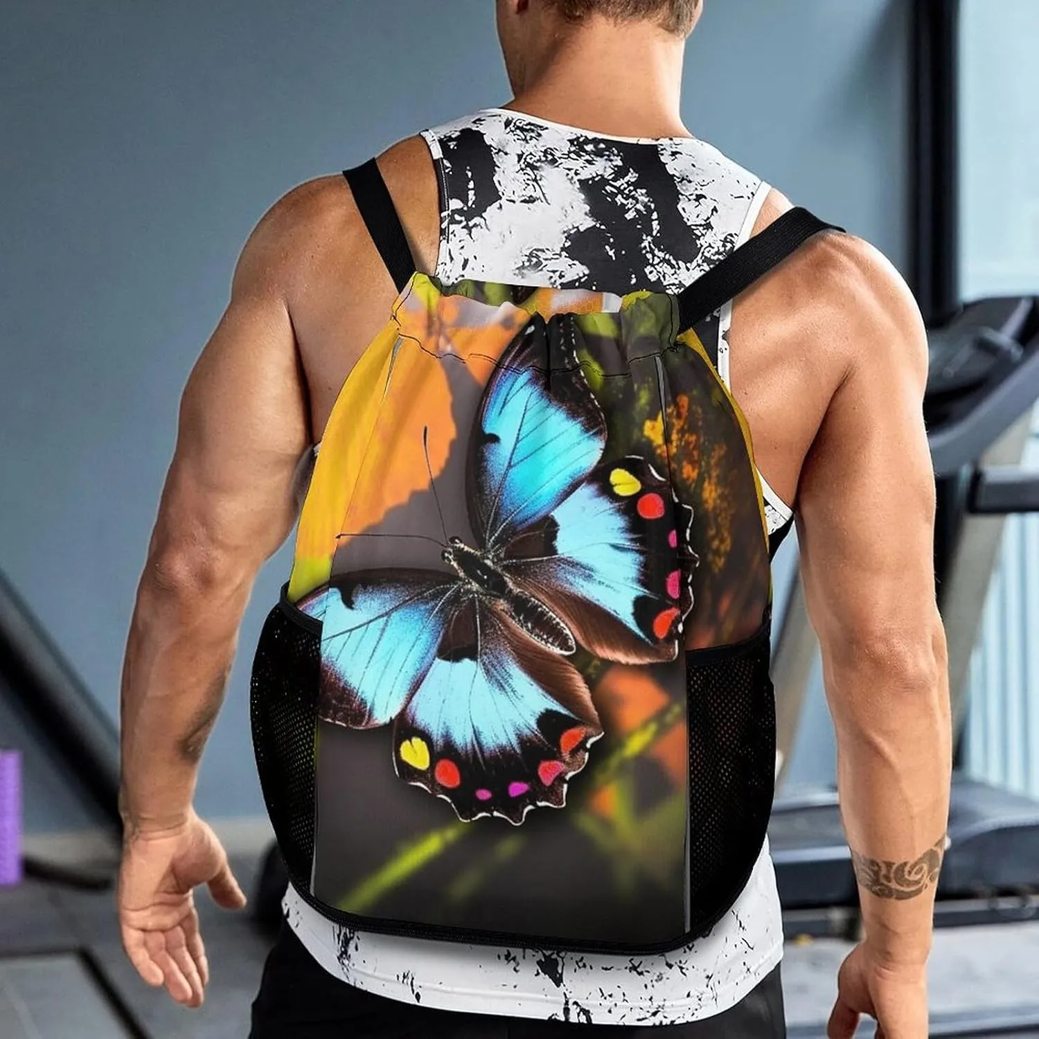 Drawstring Backpack for Beauty Animal Butterfly Gym Sports Drawstring Bag Swim String Bag with Side Pocket