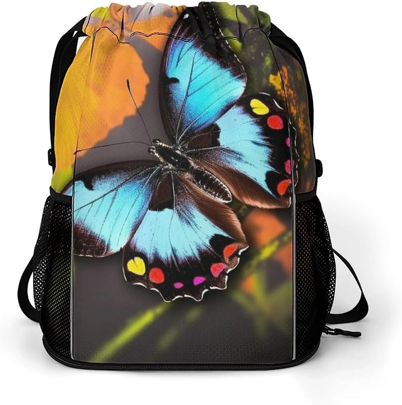 Drawstring Backpack for Beauty Animal Butterfly Gym Sports Drawstring Bag Swim String Bag with Side Pocket