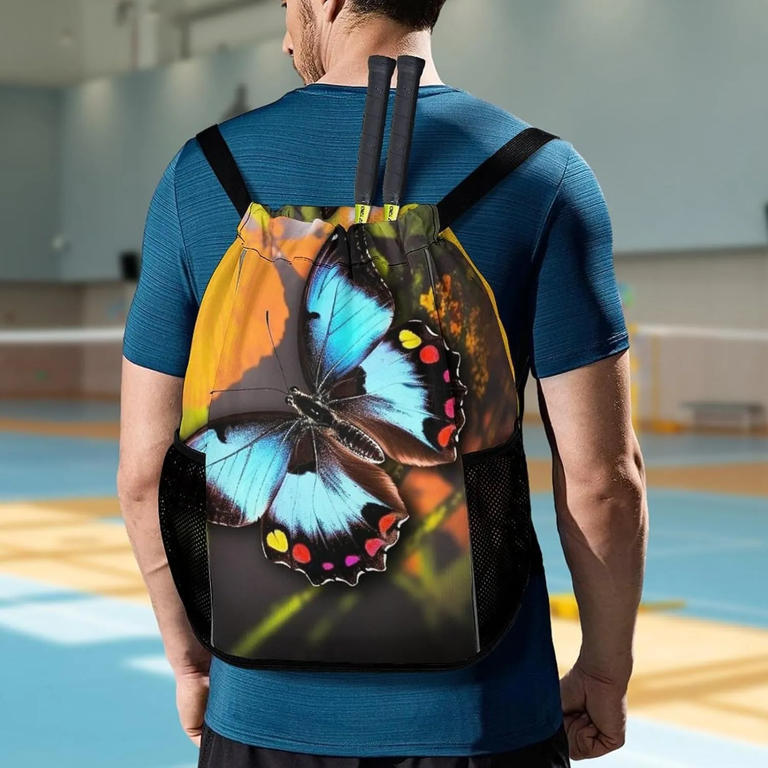 Drawstring Backpack for Beauty Animal Butterfly Gym Sports Drawstring Bag Swim String Bag with Side Pocket