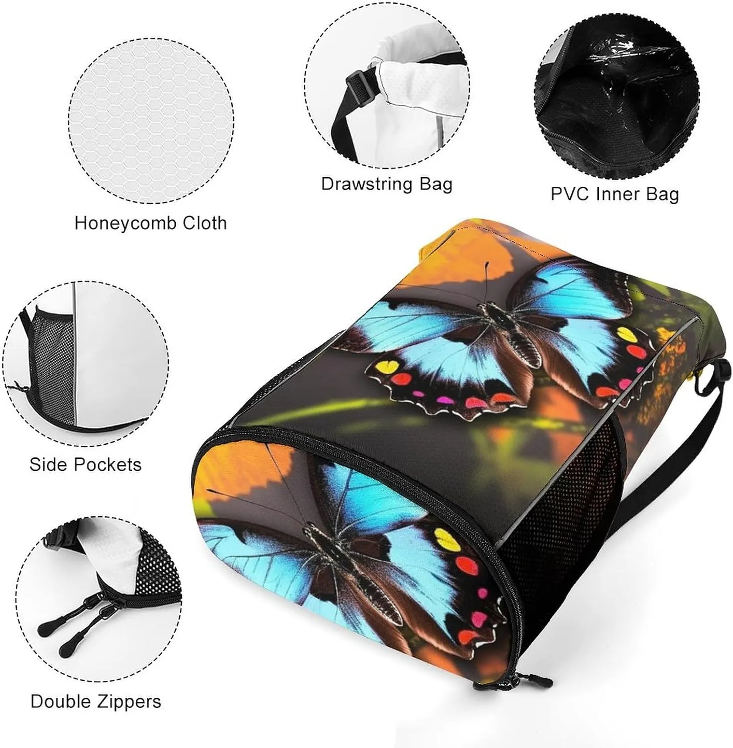 Drawstring Backpack for Beauty Animal Butterfly Gym Sports Drawstring Bag Swim String Bag with Side Pocket