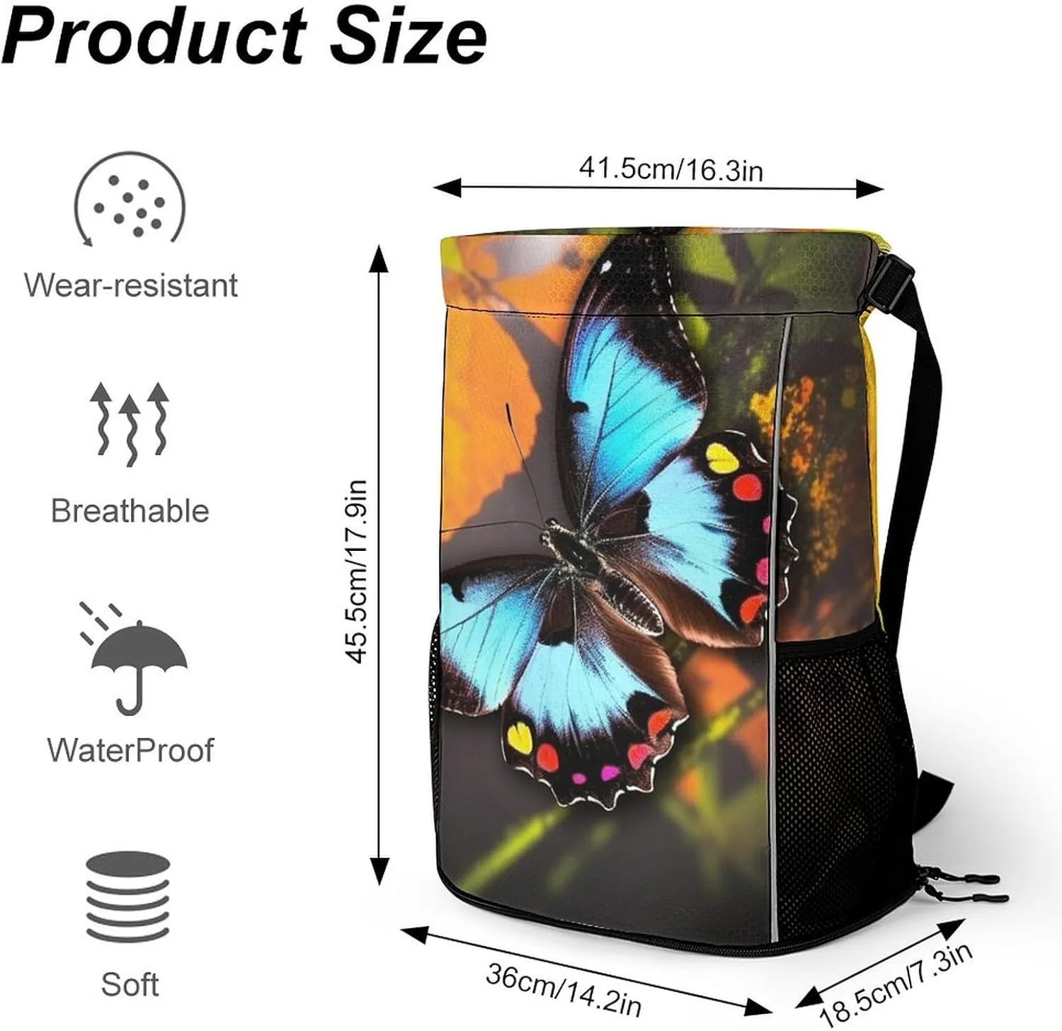 Drawstring Backpack for Beauty Animal Butterfly Gym Sports Drawstring Bag Swim String Bag with Side Pocket