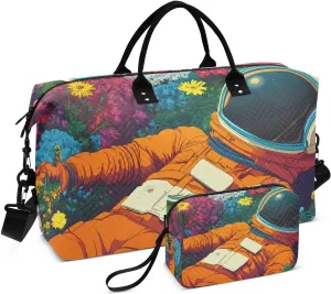 Duffel Bag for Traveling, Astronaut Garden Gym Bags with Multiple Interior Pockets for Women Men Toiletry Purse Included 20.5”x 1.9” x 13.8”