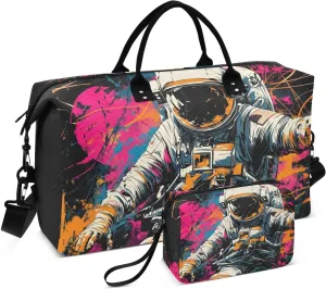 Duffel Bag for Traveling, Astronaut Watercolor Colors Gym Bags with Multiple Interior Pockets for Women Men Toiletry Purse Included 20.5”x 1.9” x 13.8”