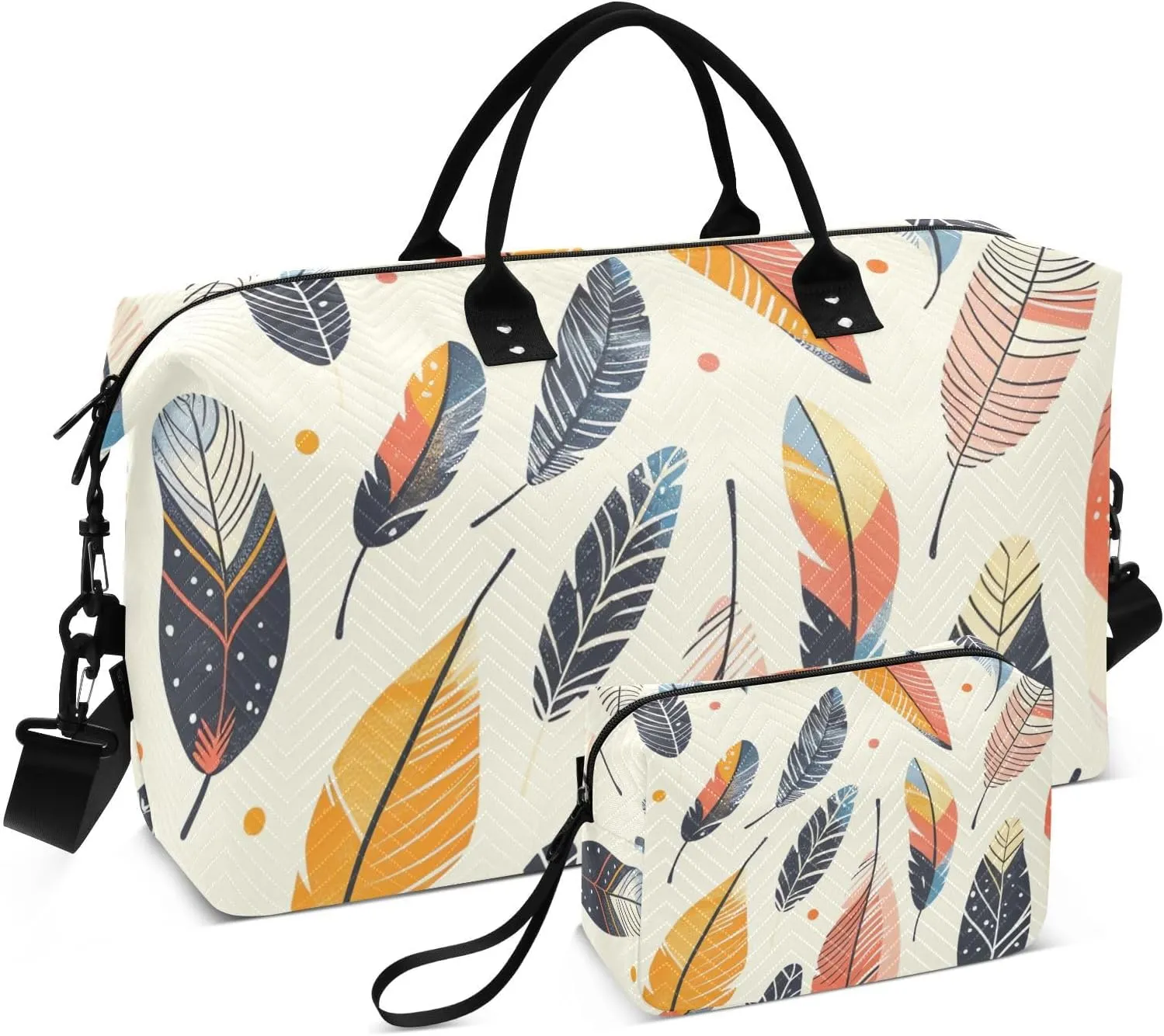 Duffel Bag for Traveling, Colorful Feathers Dots Gym Bags with Multiple Interior Pockets for Women Men Toiletry Purse Included 20.5”x 1.9” x 13.8”