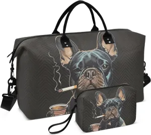 Duffel Bag for Traveling, Dog Drink Coffee Gym Bags with Multiple Interior Pockets for Women Men Toiletry Purse Included 20.5”x 1.9” x 13.8”