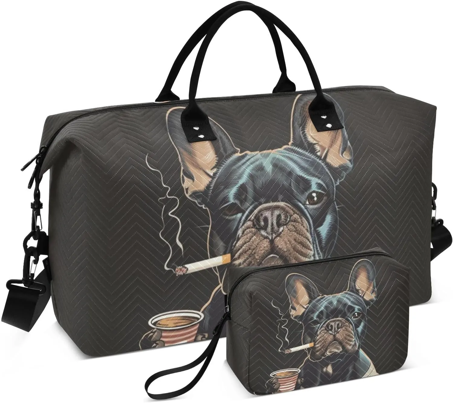 Duffel Bag for Traveling, Dog Drink Coffee Gym Bags with Multiple Interior Pockets for Women Men Toiletry Purse Included 20.5”x 1.9” x 13.8”