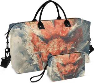 Duffel Bag for Traveling, Red Dragon Yellow Horn Gym Bags with Multiple Interior Pockets for Women Men Toiletry Purse Included 20.5”x 1.9” x 13.8”