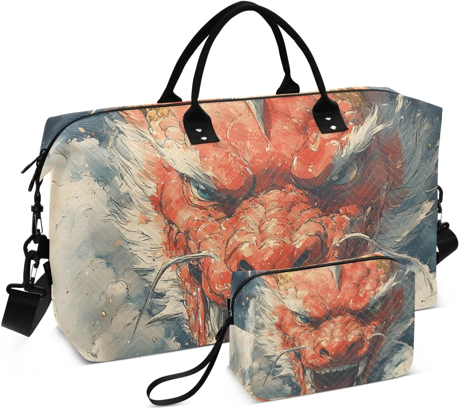 Duffel Bag for Traveling, Red Dragon Yellow Horn Gym Bags with Multiple Interior Pockets for Women Men Toiletry Purse Included 20.5”x 1.9” x 13.8”