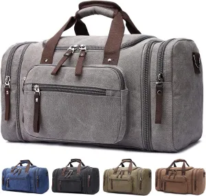 Duffle Bag for Travel Canvas Expandable Duffel Bag Weekend Bag Carry On Luggage Bag Travel Bags for Men Duffle Bags for Airplanes TELOSPORTS (GRAY)