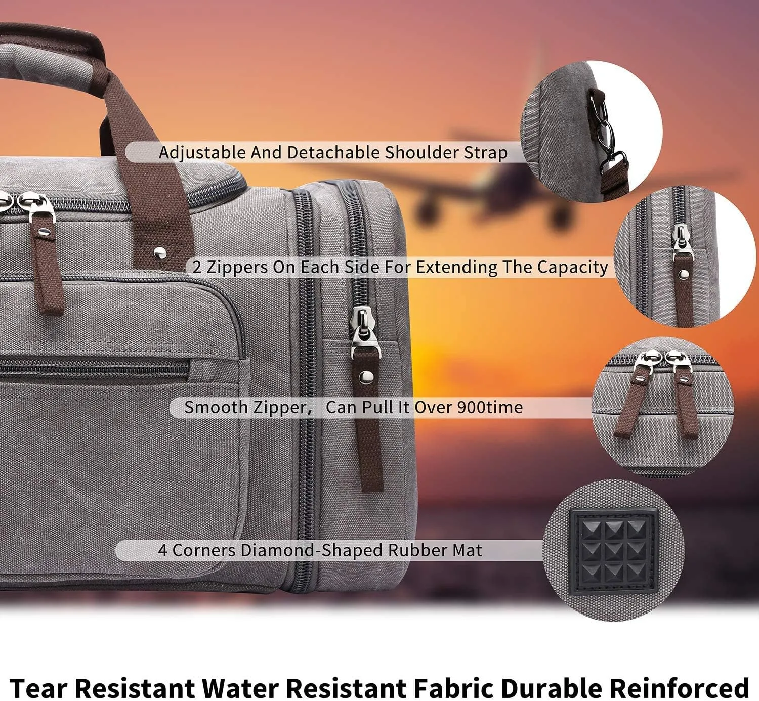 Duffle Bag for Travel Canvas Expandable Duffel Bag Weekend Bag Carry On Luggage Bag Travel Bags for Men Duffle Bags for Airplanes TELOSPORTS (GRAY)