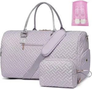 Duffle Bag for Travel, Weekender Bag with Shoe Compartment, Carry On Overnight Bag for Women with Toiletry Bag, Gym Bag with Wet Pocket, Hospital Bags for Labor and Delivery Beige