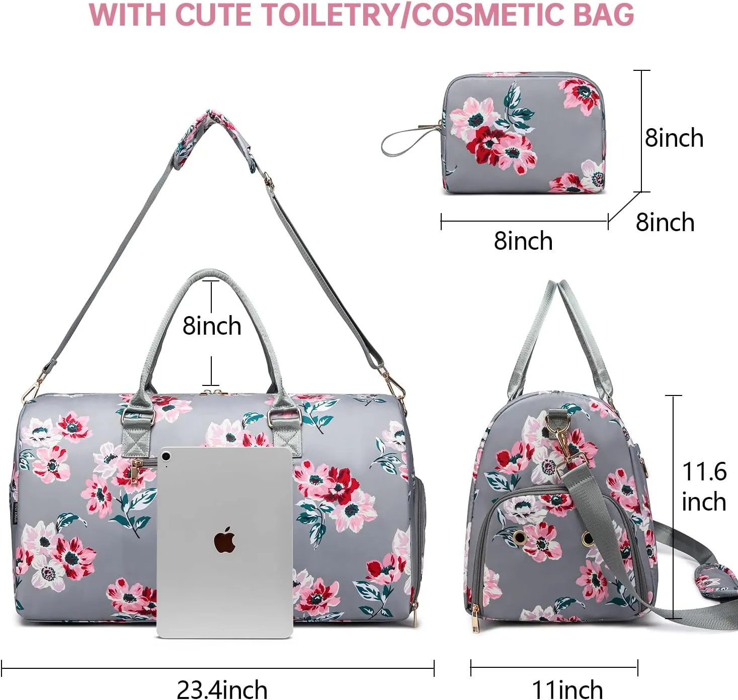 Duffle Bag for Travel, Weekender Bag with Shoe Compartment, Carry On Overnight Bag for Women with Toiletry Bag, Gym Bag with Wet Pocket, Hospital Bags for Labor and Delivery Beige