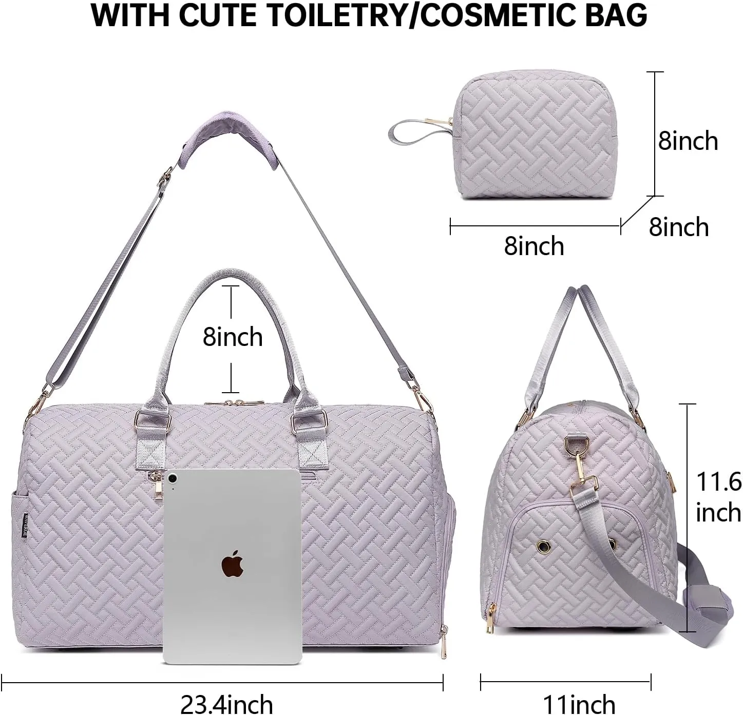 Duffle Bag for Travel, Weekender Bag with Shoe Compartment, Carry On Overnight Bag for Women with Toiletry Bag, Gym Bag with Wet Pocket, Hospital Bags for Labor and Delivery Beige