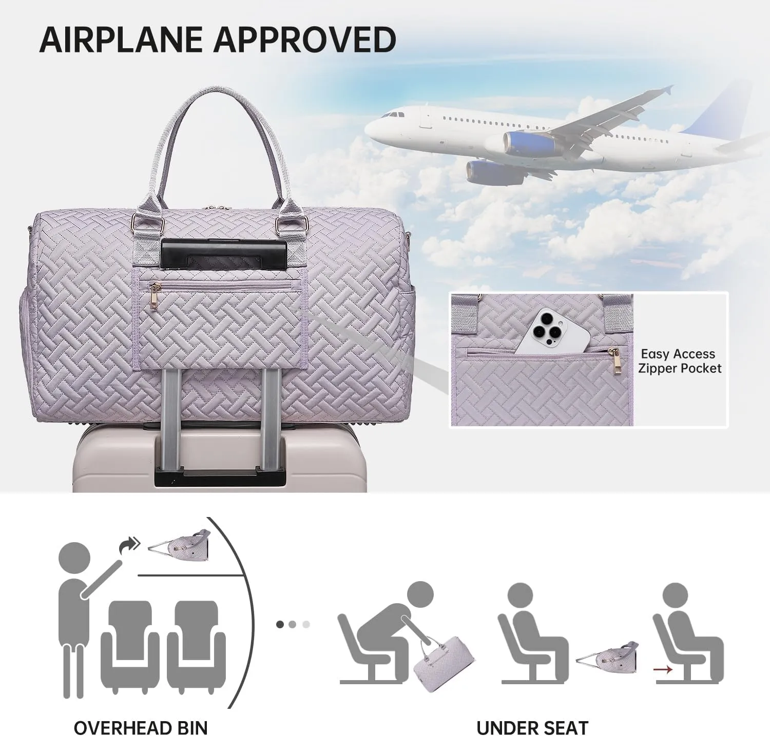Duffle Bag for Travel, Weekender Bag with Shoe Compartment, Carry On Overnight Bag for Women with Toiletry Bag, Gym Bag with Wet Pocket, Hospital Bags for Labor and Delivery Beige
