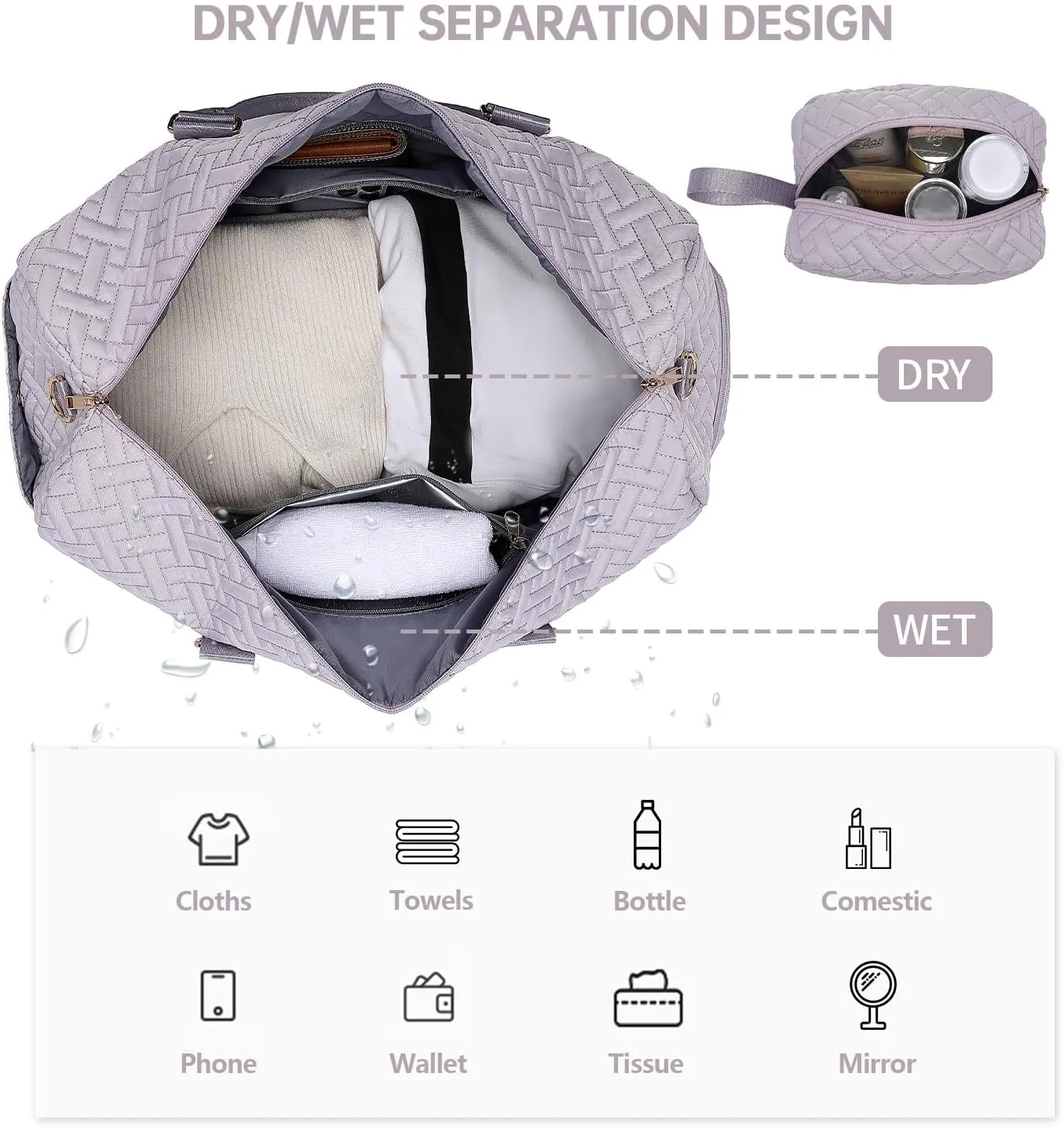 Duffle Bag for Travel, Weekender Bag with Shoe Compartment, Carry On Overnight Bag for Women with Toiletry Bag, Gym Bag with Wet Pocket, Hospital Bags for Labor and Delivery Beige