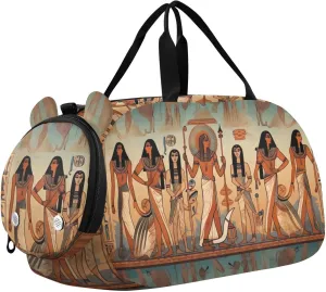 Egyptian Gods Duffle Bag for Girl, Sports Duffle Gym Bags with Shoe Compartment, Personalized Overnight Bag Travel Weekender for Kids