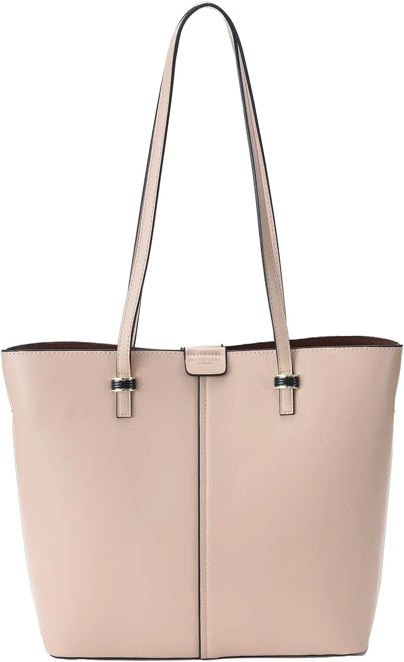 Elegant Leather Tote Bag for Women, Built-in Sub-Pouch Handbag Work Bags With Metal Buckle Closure