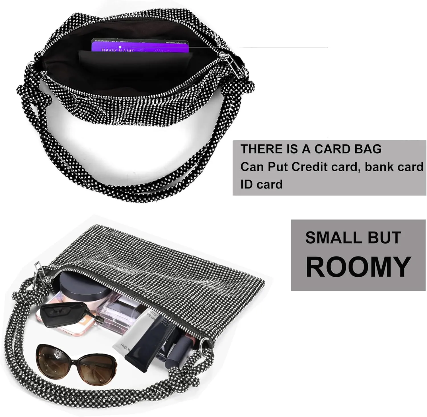Elegant Rhinestone Evening Bags for Women - Sparkling Clutch Purses for Parties, Proms, Weddings, Night Outs, Formal Events