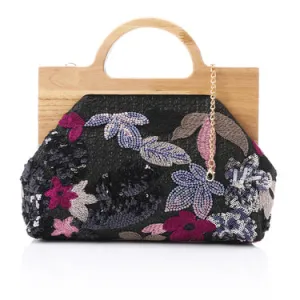 Elegant Sequined Floral  Clutch-shoulder bag for Women - Black