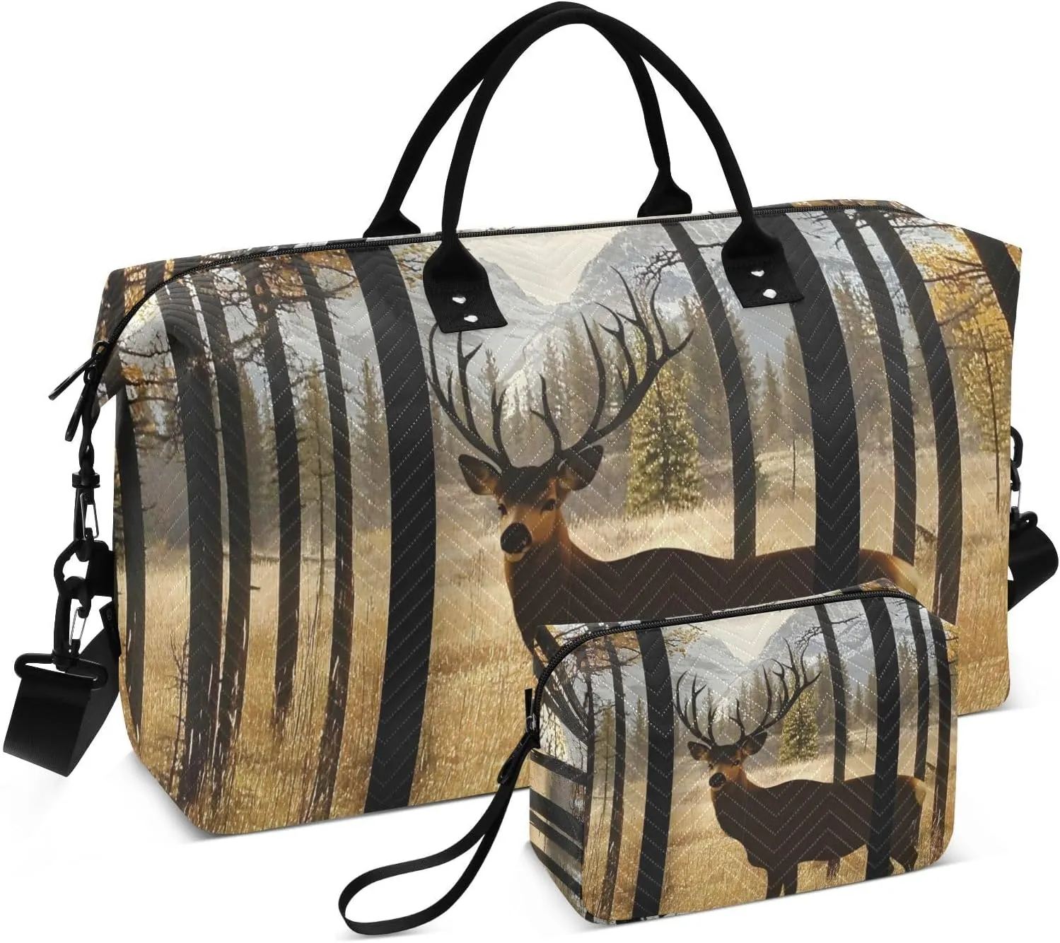 Elk Forest Landscape Travel Duffel Bag, Gym Bags with Multiple Interior Pockets for Men Women Toiletry Purse Included 20.5”x 1.9” x 13.8”