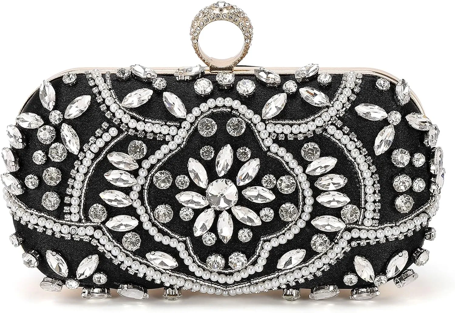 Evening Bags Clutch Purses for Women Formal, Beaded Clutch Rhinestone Handbags Shoulder Bag with Chain Sparkly for Wedding Bride Guest Party Black