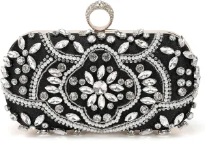 Evening Bags Clutch Purses for Women Formal, Beaded Clutch Rhinestone Handbags Shoulder Bag with Chain Sparkly for Wedding Bride Guest Party Black