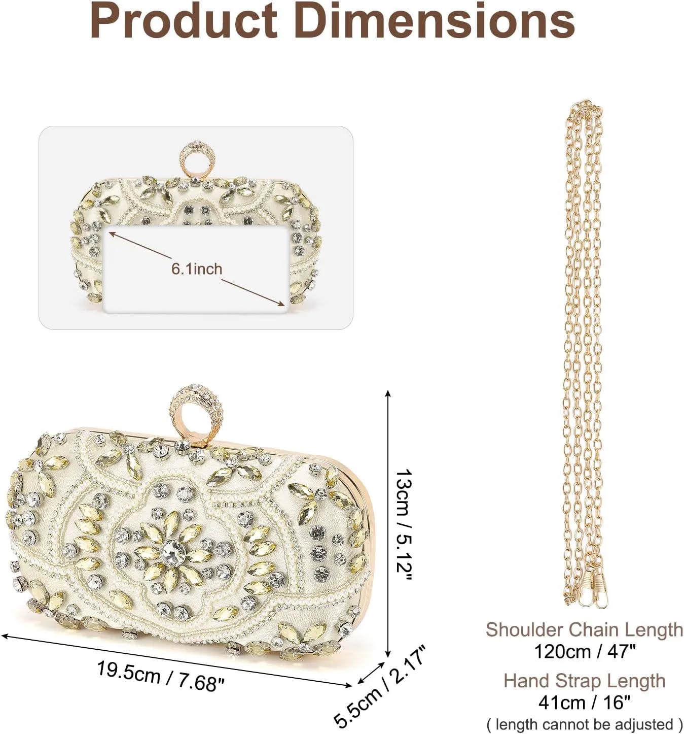 Evening Bags Clutch Purses for Women Formal, Beaded Clutch Rhinestone Handbags Shoulder Bag with Chain Sparkly for Wedding Bride Guest Party Gold