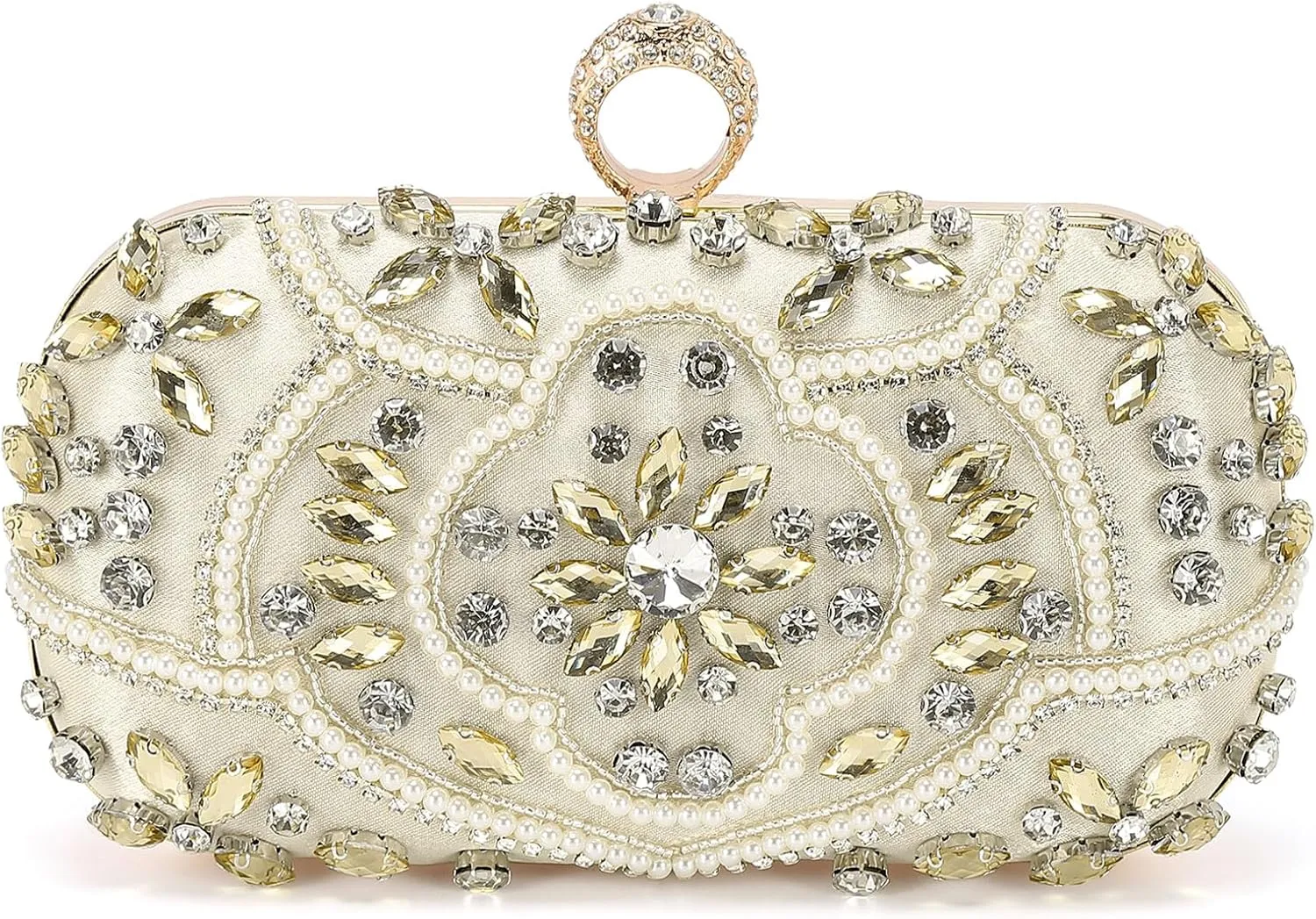 Evening Bags Clutch Purses for Women Formal, Beaded Clutch Rhinestone Handbags Shoulder Bag with Chain Sparkly for Wedding Bride Guest Party Gold
