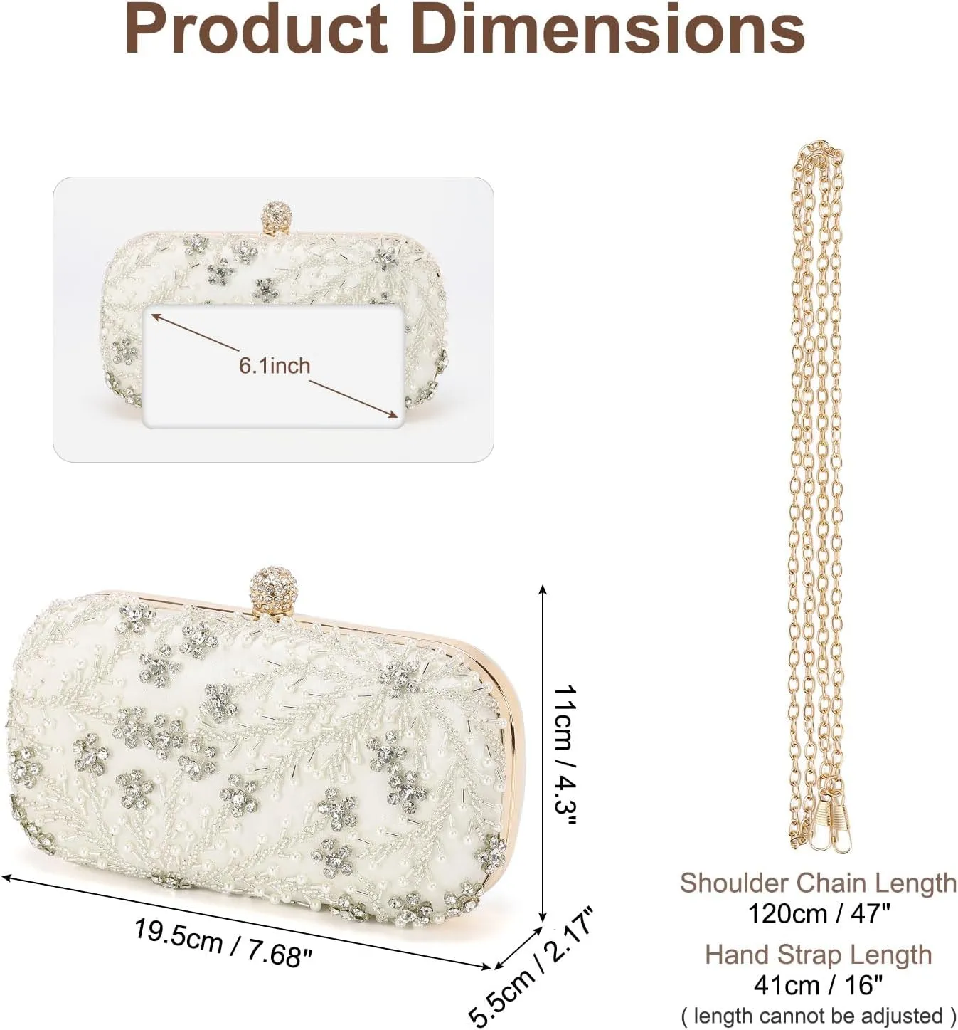 Evening Bags Clutch Purses for Women Formal, Bridal Purses Rhinestone Handbags Shoulder Bag with Chain Sparkly