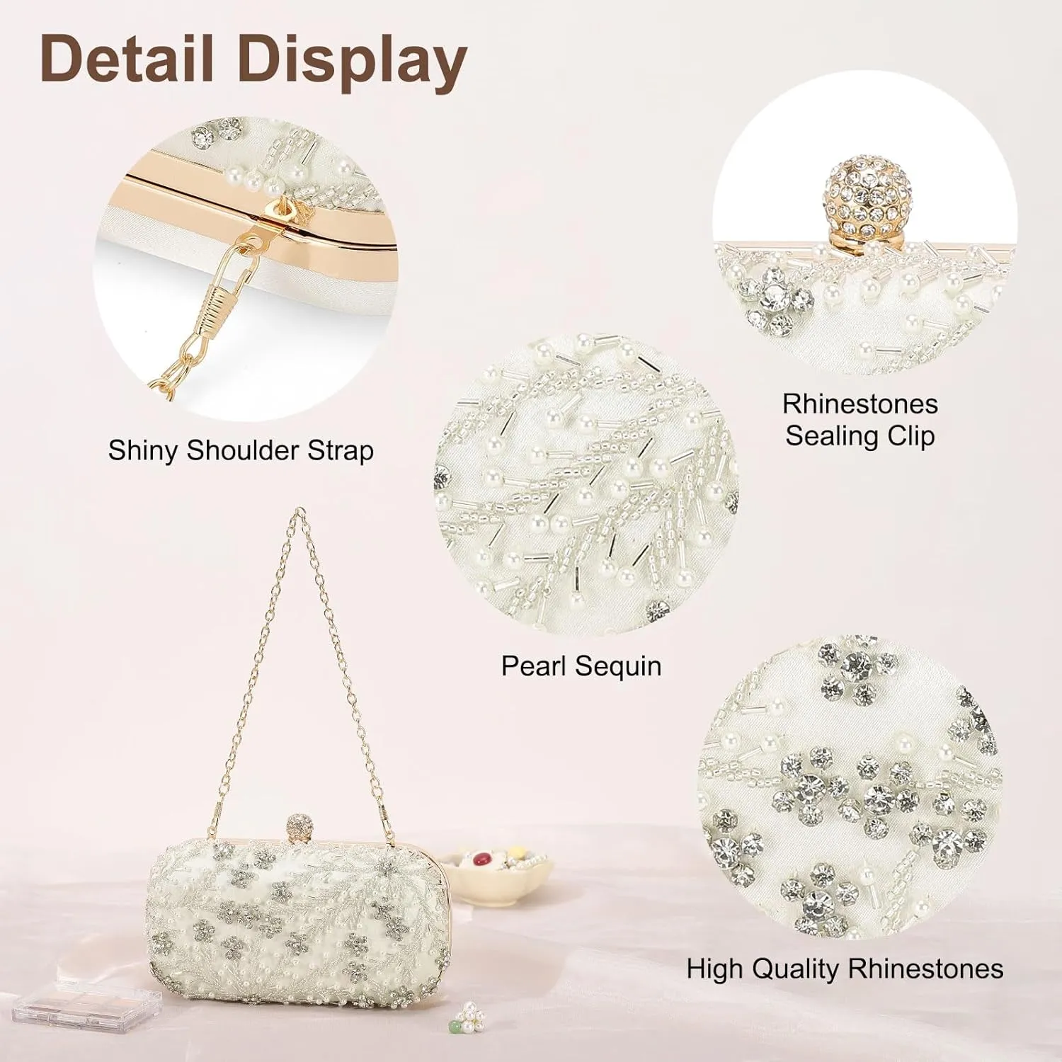 Evening Bags Clutch Purses for Women Formal, Bridal Purses Rhinestone Handbags Shoulder Bag with Chain Sparkly