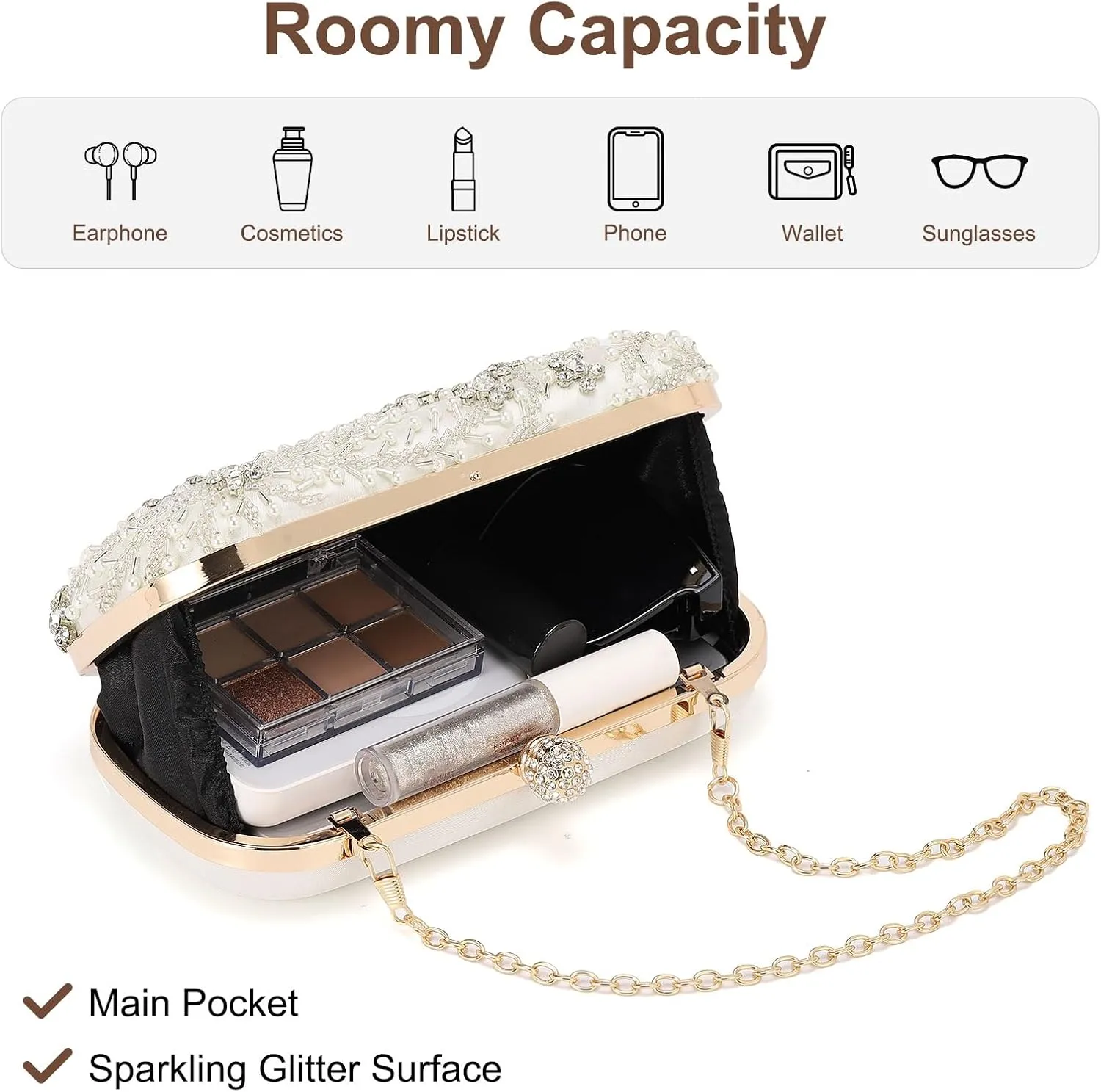 Evening Bags Clutch Purses for Women Formal, Bridal Purses Rhinestone Handbags Shoulder Bag with Chain Sparkly