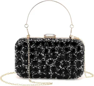 Evening Bags Clutch Purses for Women Formal, Gemstone Handbag Crystal Rhinestone Crossbody Square Bag with Chain Shoulder Bag Sparkly for Wedding Guest Party Black