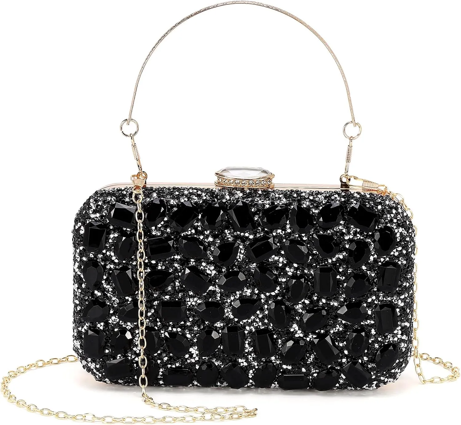 Evening Bags Clutch Purses for Women Formal, Gemstone Handbag Crystal Rhinestone Crossbody Square Bag with Chain Shoulder Bag Sparkly for Wedding Guest Party Black