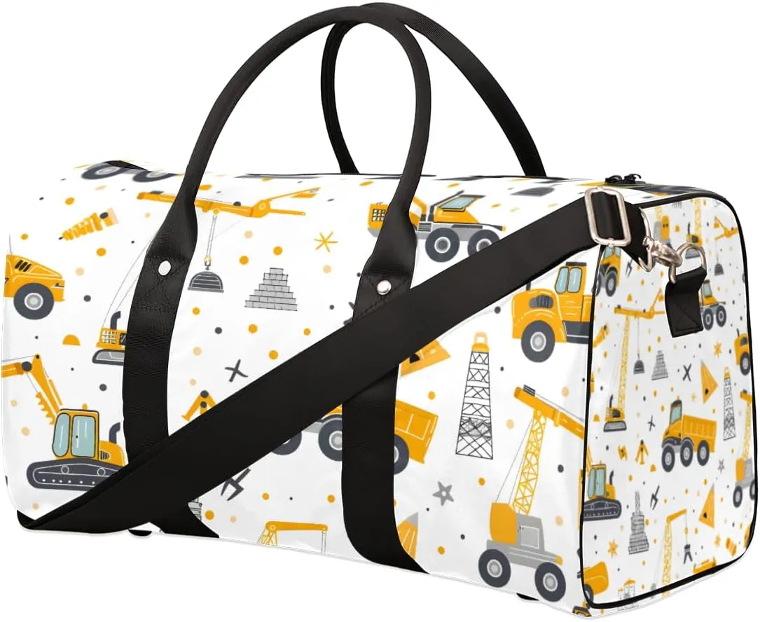 Excavator Truck Car Travel Duffle Bag for Women Men Gym Duffel Foldable Bag Waterproof Weekender Yellow Excavator Tractor Duffle Tote
