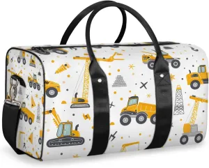Excavator Truck Car Travel Duffle Bag for Women Men Gym Duffel Foldable Bag Waterproof Weekender Yellow Excavator Tractor Duffle Tote