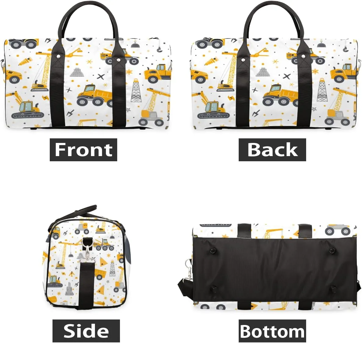 Excavator Truck Car Travel Duffle Bag for Women Men Gym Duffel Foldable Bag Waterproof Weekender Yellow Excavator Tractor Duffle Tote