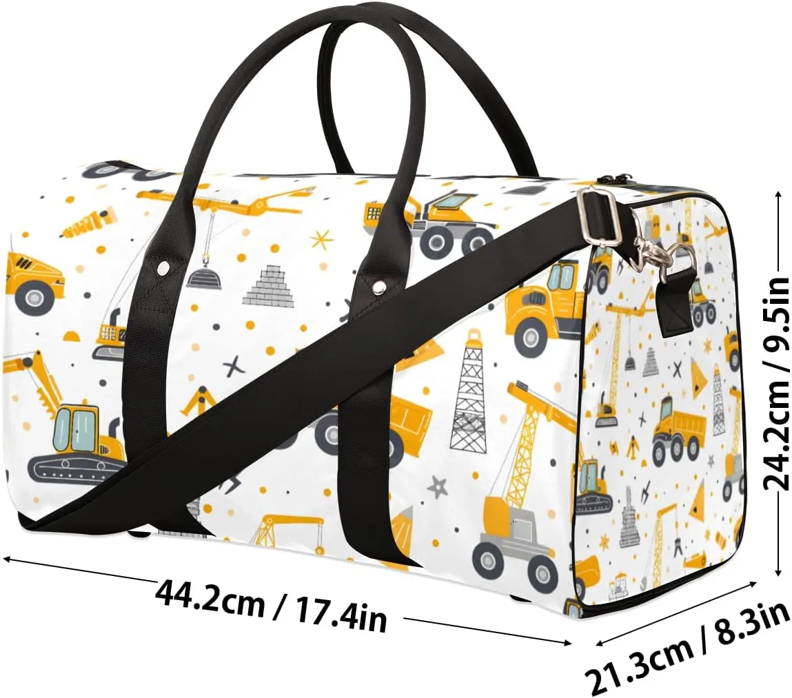 Excavator Truck Car Travel Duffle Bag for Women Men Gym Duffel Foldable Bag Waterproof Weekender Yellow Excavator Tractor Duffle Tote