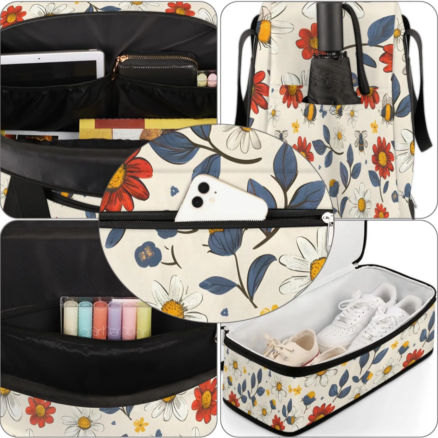 Exquisite Flower Colorful Printing Travel Duffle Bag, Collapsible Travel Bag Sports Gym Bag With Shoes Compartment Weekender Bag Overnight Bag For Women Men