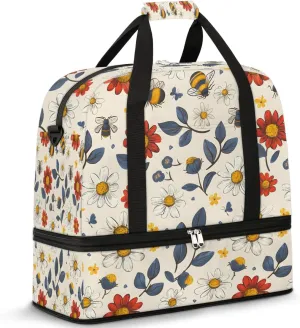 Exquisite Flower Colorful Printing Travel Duffle Bag, Collapsible Travel Bag Sports Gym Bag With Shoes Compartment Weekender Bag Overnight Bag For Women Men