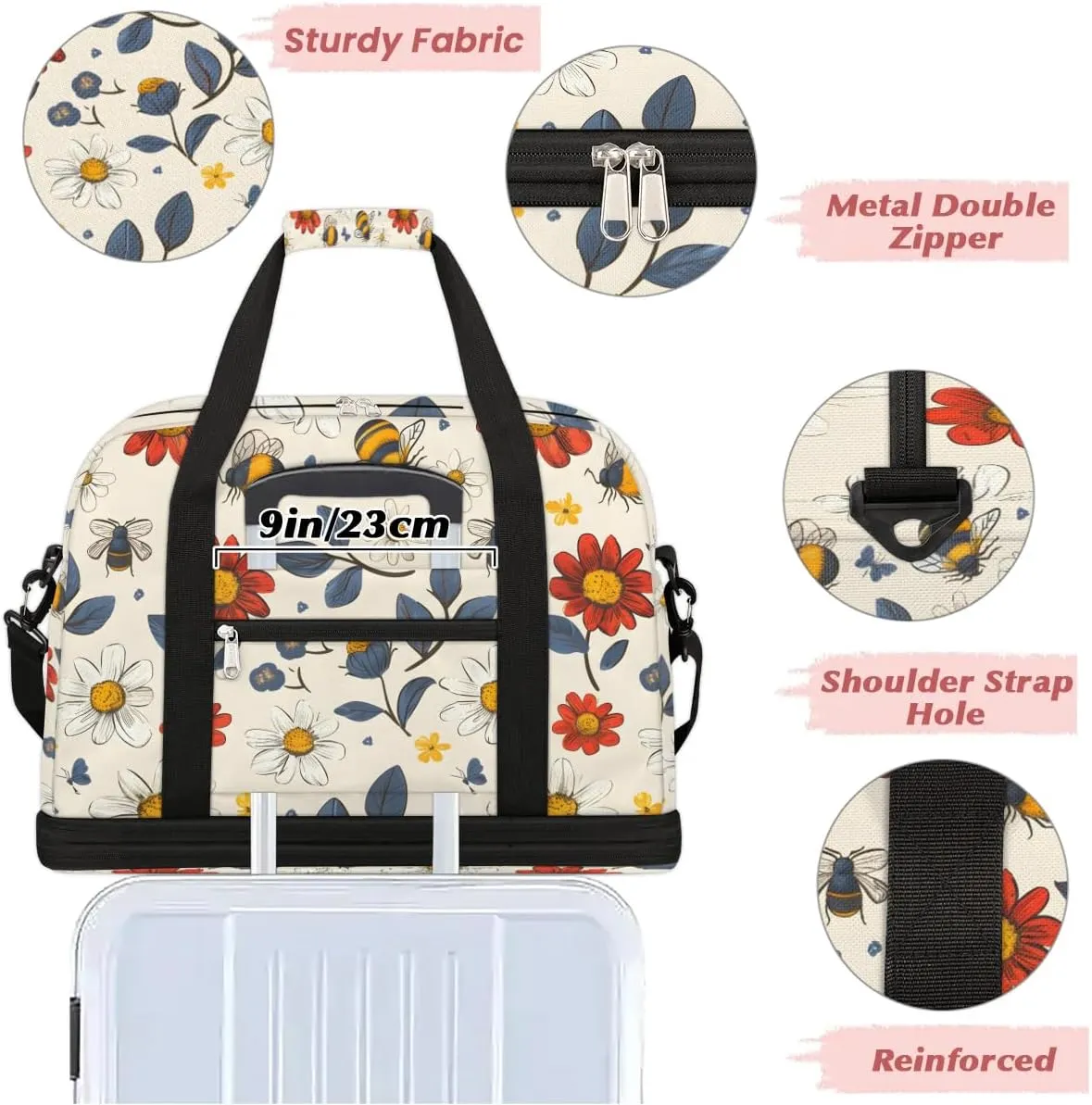 Exquisite Flower Colorful Printing Travel Duffle Bag, Collapsible Travel Bag Sports Gym Bag With Shoes Compartment Weekender Bag Overnight Bag For Women Men