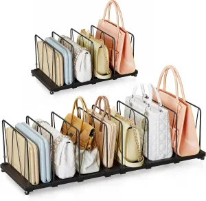 Extendable Purse Organizers Purse Storage. Length 16-28 in. Bag Organizer Purse Holder for Closet With 8 Adjustable Shelf Dividers, Black, Patent Pending