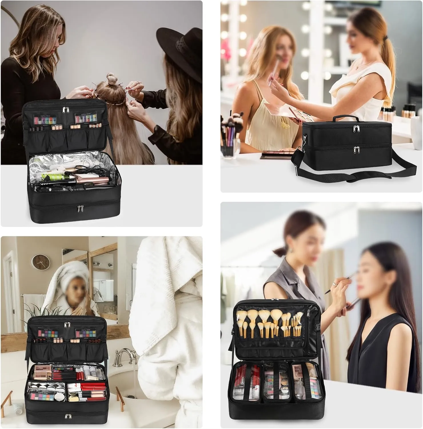 Extra Large Makeup Case, Professional Makeup Train Case for Makeup Artist Traveling Organizer, Double Layer XL Cosmetic Travel Case for Cosmetology with 3 Detachable compartments and 3 Makeup Bags