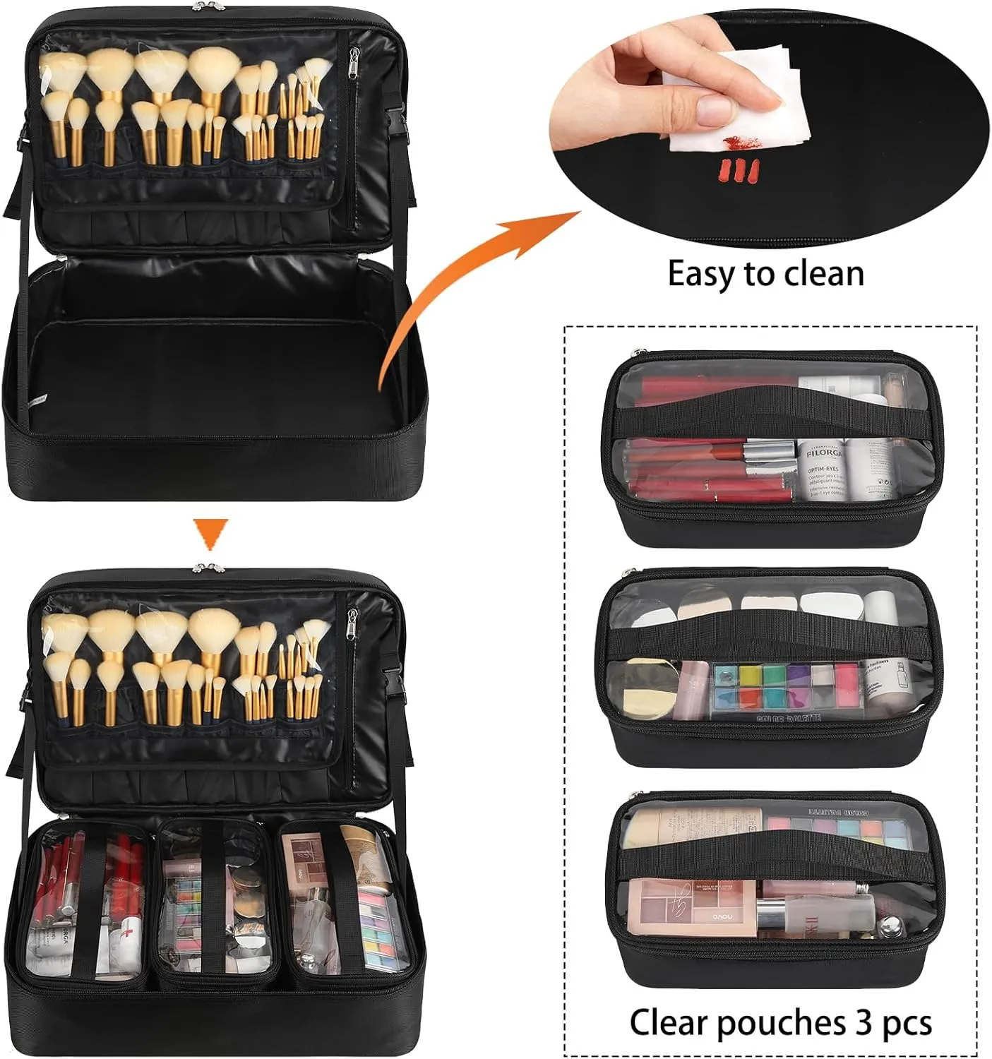 Extra Large Makeup Case, Professional Makeup Train Case for Makeup Artist Traveling Organizer, Double Layer XL Cosmetic Travel Case for Cosmetology with 3 Detachable compartments and 3 Makeup Bags