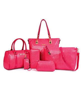 Fashion Crocodile Handbag PU Leather Bag Women Handbags Crossbody Bag Handbag Messenger Bag rse Wallet 6 sets WHC008462