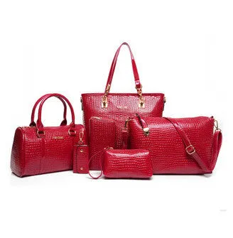 Fashion Crocodile Handbag PU Leather Bag Women Handbags Crossbody Bag Handbag Messenger Bag rse Wallet 6 sets WHC008462