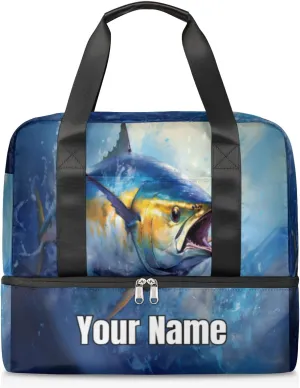 Fish Tuna Ocean Print Personalized Gym Duffle Bag for Women and Men - Custom Sports Tote Travel Bag with Shoe Compartment for Weekender Overnight