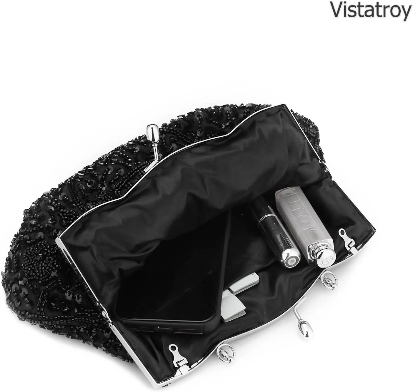 Floral Designer Evening Bag Beaded Sequin Design Vintage Kissing Lock Satin Clutch Purse Bag Wedding Party Clutch
