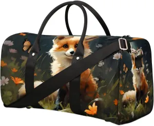 Flower Bush Fox Butterfly Travel Duffel bag for Men Women Weekender Overnight Bag Gym Bag Carry On Luggage Bags for Yoga Workout Sports